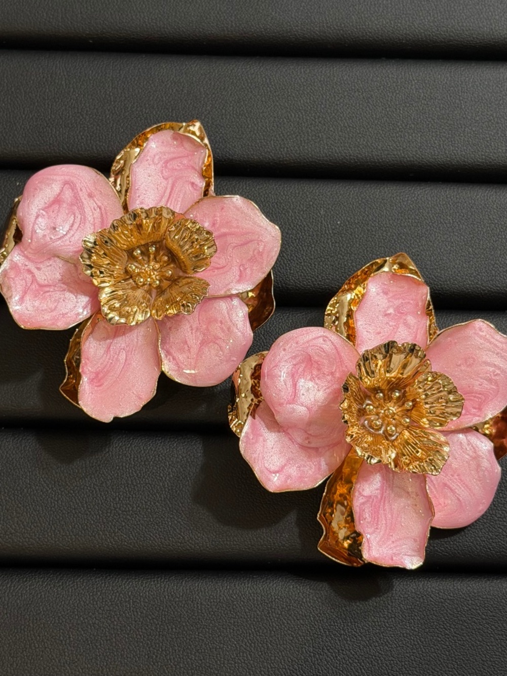 Vintage Golden Rose Pink Oil Dripping Exaggerated Multi-Layered Flower Statement